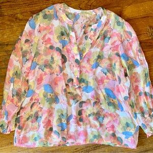 Floral Lightweight V-Neck Blouse - Pink Multi